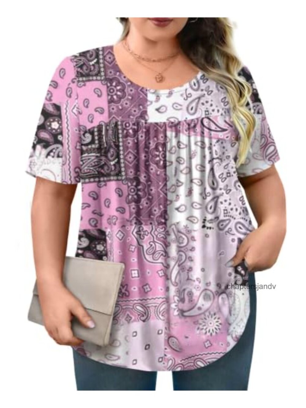 Plus Size Tunic Top Short Sleeve Rayon Loose Flowy Ladies Blouse